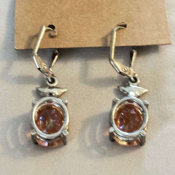 925 Sterling Silver Oval Elbaite Dangle Earrings w/Dolphin Tail - Picture 6 of 9